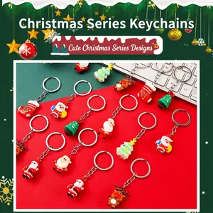 Christmas Keychain Pendant PVC Soft Rubber Cartoon Santa Claus Tree Reindeer Holiday Gift Ornament Backpack Charm