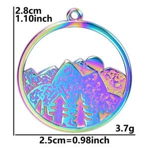 Rainbow stainless steel mountain pendant with dimensions 2.8cm height and 2.5cm diameter