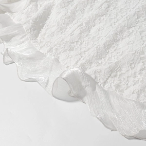 Gros plan sur le tissu en dentelle blanche avec volants plissés et maille transparente