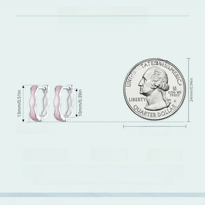 Detailed size chart for pink enamel S925 silver hoop earrings with coin comparison