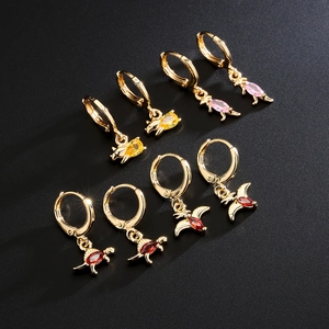 Cute Animal Dinosaur Pig Sea Turtle Drop Hoop Earrings 18K Gold Plated Copper Colorful Zircon Micro Pave Dangle Jewelry Women