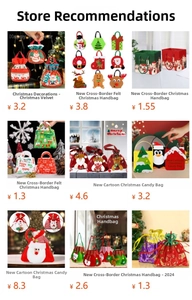 Detailed collage showcasing various cartoon Christmas gift bags and holiday drawstring pouches