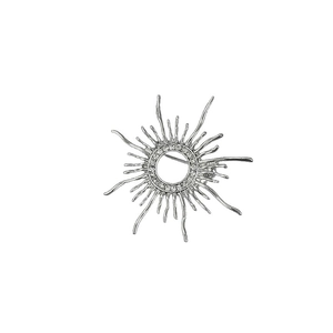 Silver sunburst brooch with 18k gold plating and sparkling zircon stones for women