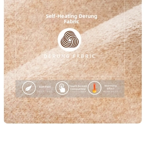Dettaglio macro del tessuto termico beige chiaro con funzione touch e riscaldamento
