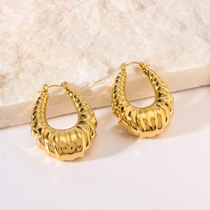 18K gold plated stainless steel croissant earrings with textured ripple design