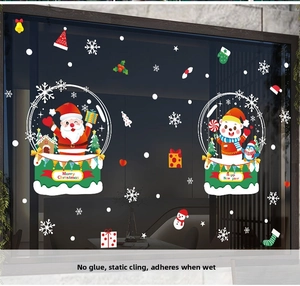 Détails des stickers vitraux statiques de Noël avec motifs Père Noël et bonhomme de neige