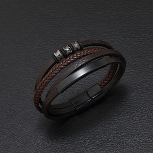 Men's multilayer braided leather bracelet with vintage metal magnetic clasp
