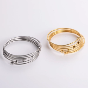 Minimalist 304 stainless steel multi-layer cable wire bracelet in gold and silver