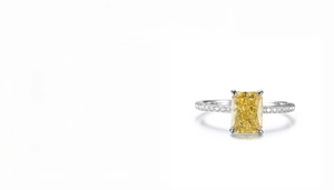 Macro shot of 2ct yellow ice flower cut zircon on S925 sterling silver ring band