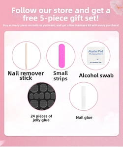 Essential 5-piece manicure tool kit including nail glue, jelly stickers, and mini file