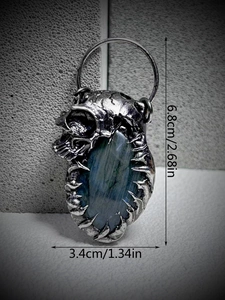 Vintage silver skull pendant with blue labradorite stone and gothic punk style details