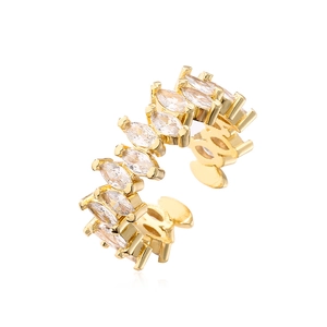 Luxurious gold-plated U-shaped ear cuff featuring marquise-cut marquise-cut clear zircons