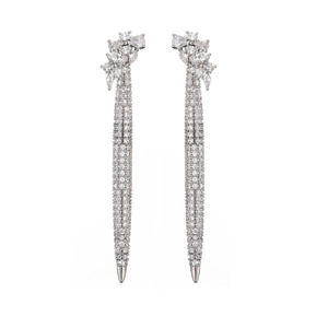 Elegant silver tassel earrings with 18K gold plating and shimmering marquise zircon