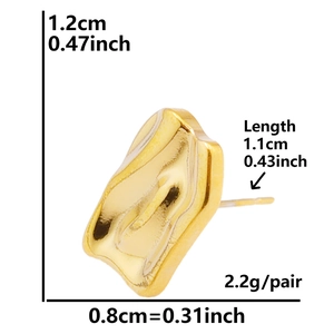 Macro view showing dimensions and 1.2cm size of the gold stainless steel earrings