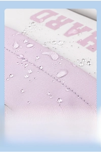 Close-up of water-resistant lavender fabric with letter print for durable school backpack
