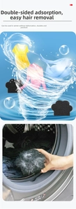 Close-up of black paw-shaped laundry hair remover sponge capturing pet lint and debris