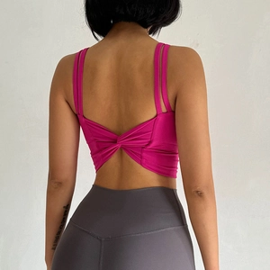Women High Impact Sports Bra Nylon Spandex Twist Back Padded Yoga Tank Top Workout Fitness Gym Running Athletic Vest Top