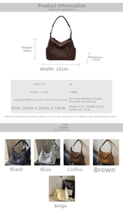 Detail showing dimensions 32x24x13cm of a vintage large capacity PU leather tote bag