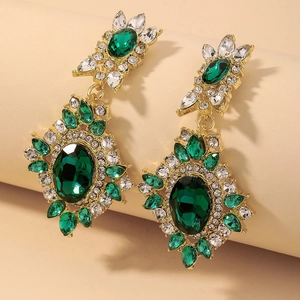 Retro Emerald Green Rhinestone Flower Earrings With 925 Sterling Silver Earring Post Luxury French Style For Women