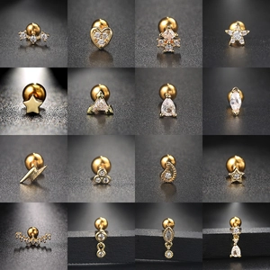 Geometric Zirconia Ear Cartilage Stud Copper With Stainless Steel Earring Post Screw Ball Back Piercing Jewelry