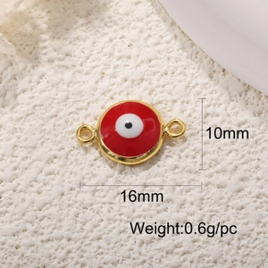 Macro view of 16mm red Evil Eye charm connector with 10mm height and 0.6g weight