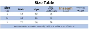 Size chart for women sexy mini skirt with waist and hip measurements in centimeters