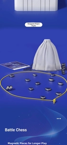 Detail of magnetic stones with yellow boundary rope and white storage bag for battle chess