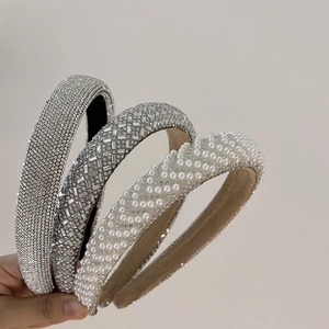 Padded headband set with shimmering rhinestones and elegant pearls in various styles