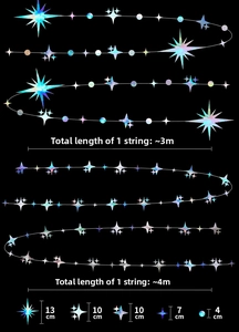 Vista dettagliata delle dimensioni della ghirlanda di stelle per decorazione