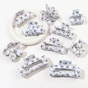 Butterfly Printed Hair Claw Clips Acrylic Rectangular Flower Arched Shape Strong Hold Daily Styling For Women Girls