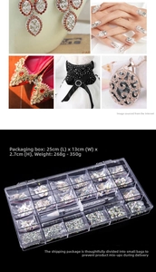 21-grid organizer box with colorful glass nail art rhinestones and dotting pen set