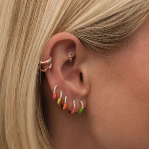 Colorful enamel S925 silver huggie hoop earrings with micro-pave crystals for women
