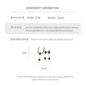 Detailed dimensions of sparkling green zircon flower necklace and earrings jewelry set