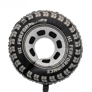 Detail of racing tire foil balloon with high performance text and tread pattern