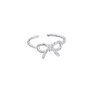 Minimalist S925 sterling silver bow knot open ring with hollowed twist design for women
