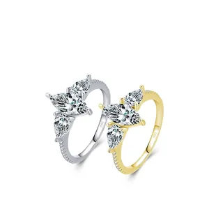 Elegant S925 sterling silver marquise cut diamond ring in gold and platinum finish
