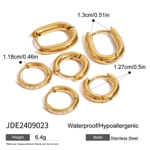 Three pairs of golden stainless steel hoop earrings with waterproof and hypoallergenic features
