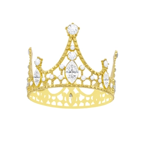 Detailed view of exquisite golden crown with sparkling crystals and wave-shaped base