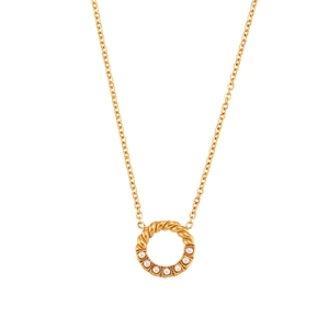 Golden twist ring necklace with inlaid pearls in a minimalist vintage French style