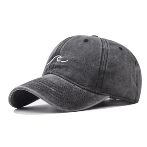 Baseball Cap Washed Cotton Distressed Retro Wave Embroidery Adjustable Outdoor Sun Protection Unisex