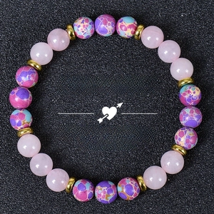 Natural Stone Beaded Bracelet Rose Quartz King Jasper Garnet Strawberry Quartz Rhodonite Energy Healing Bohemian Jewelry