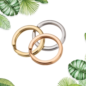 Flat round double-split metal keyrings in gold silver and rose gold finishes