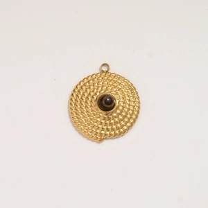 Anhänger aus 18K vergoldetem Edelstahl mit Tigerauge-Stein und Spiralmuster-Textur
