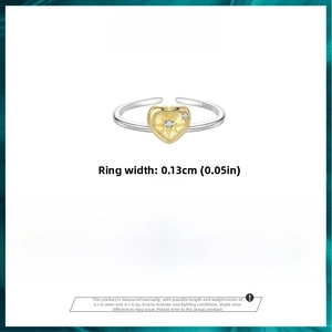 Detailed view of S925 sterling silver heart ring with 0.13cm width and 1.4g weight specs