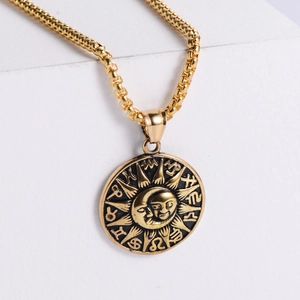 Pendentif Médaillon Soleil Lune 12 Constellations Rétro Acier Inoxydable 304 Bijoux Punk Vintage Pour Hommes Femmes