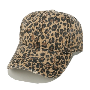 Vintage leopard print baseball cap with distressed brim in a classic American retro style