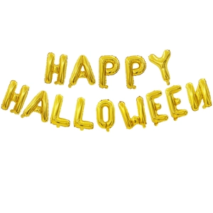 Golden Happy Halloween foil balloon letter set for festive party wall decoration