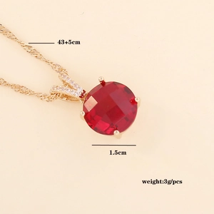 Detail of red faceted glass pendant necklace with dimensions and weight info