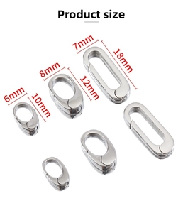Detailed size chart for stainless steel jewelry clasps in 10mm, 12mm and 18mm lengths