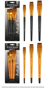 Flat nylon paint brushes in three sizes with black and orange wooden handles set